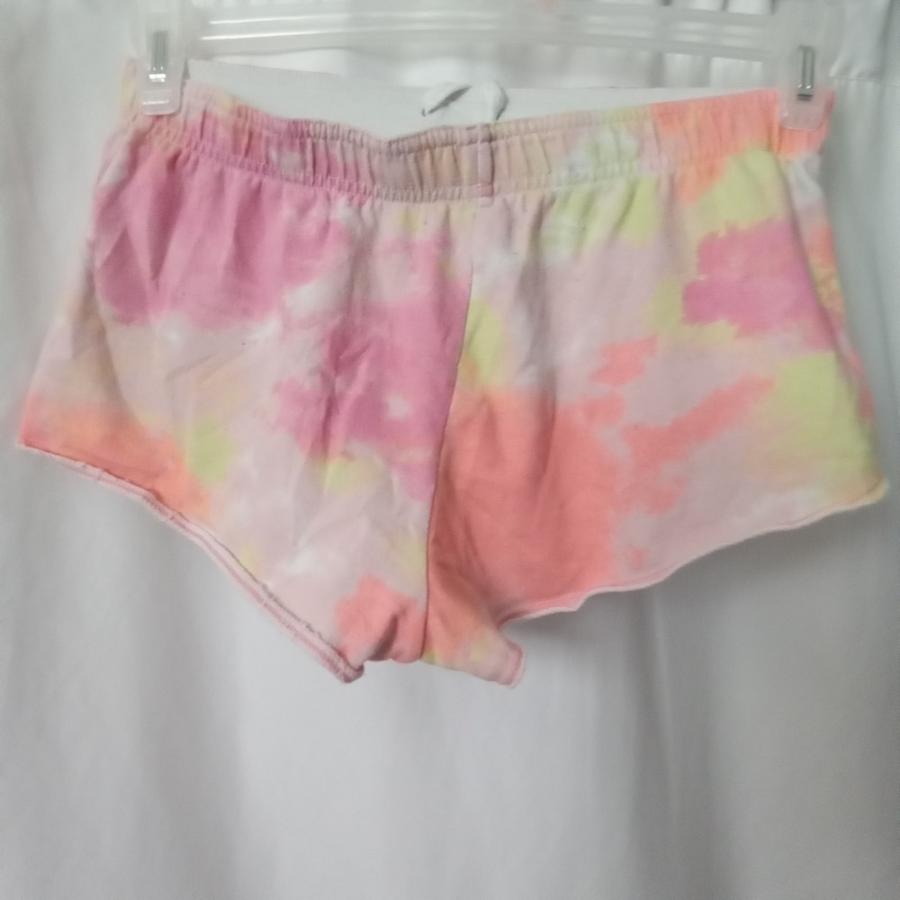 Hard Candy Pink Tie Dye Sun Graphic Lounge Shorts Women Medium Raw Hem Boho Y2K - Picture 4 of 7
